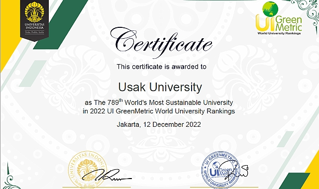 Uşak Üniversitesi “UI GreenMetric” sıralamasında 3 yıl üst üste ilk Bin’de